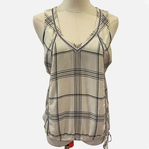 Lucky Brand Tan Black V-Neck Sleeveless Top Hem Tie